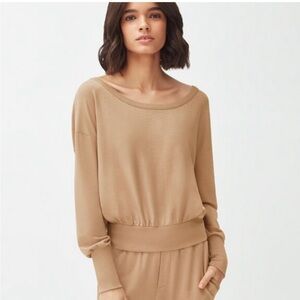 Cuyana French Terry Pima Cotton Boatneck Pullover Sweatshirt Neutral Tan XL